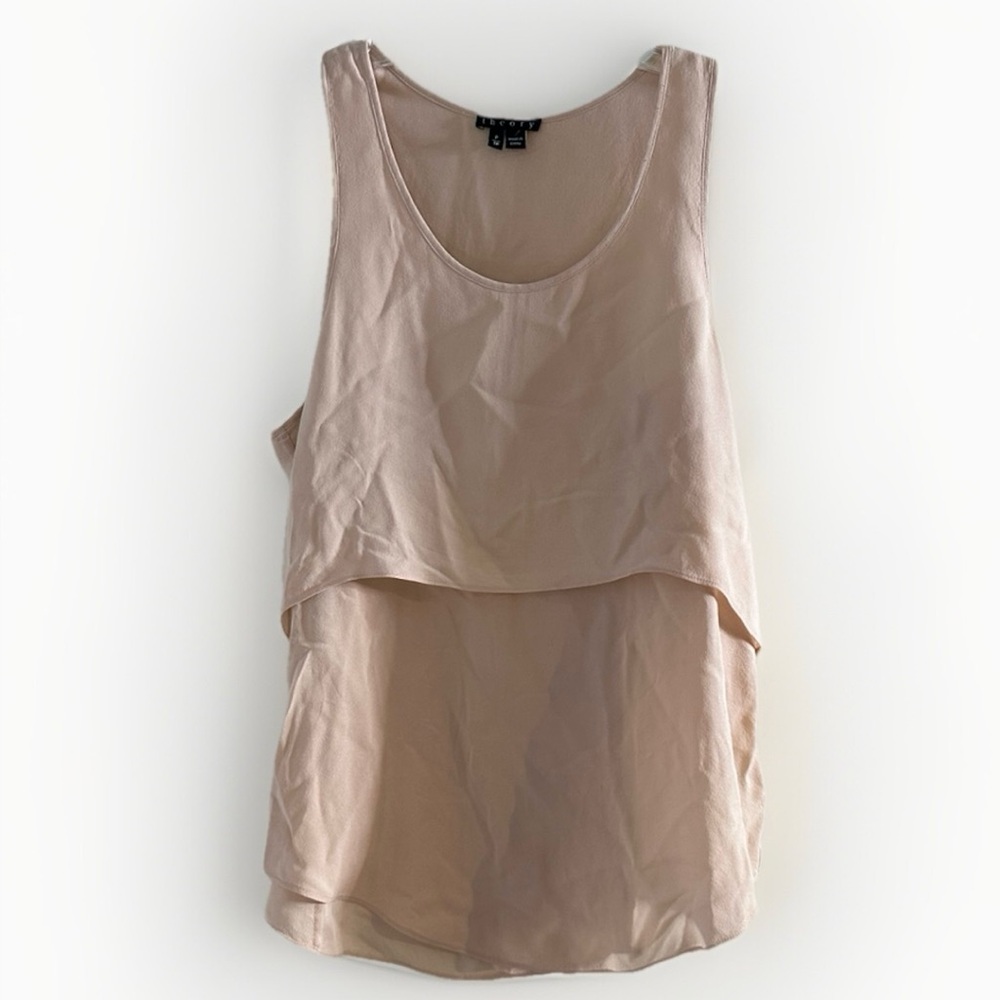 THEORY | Cream Silk Crepe‎ Layered Swing Trapeze Tank | Size Tall Petite